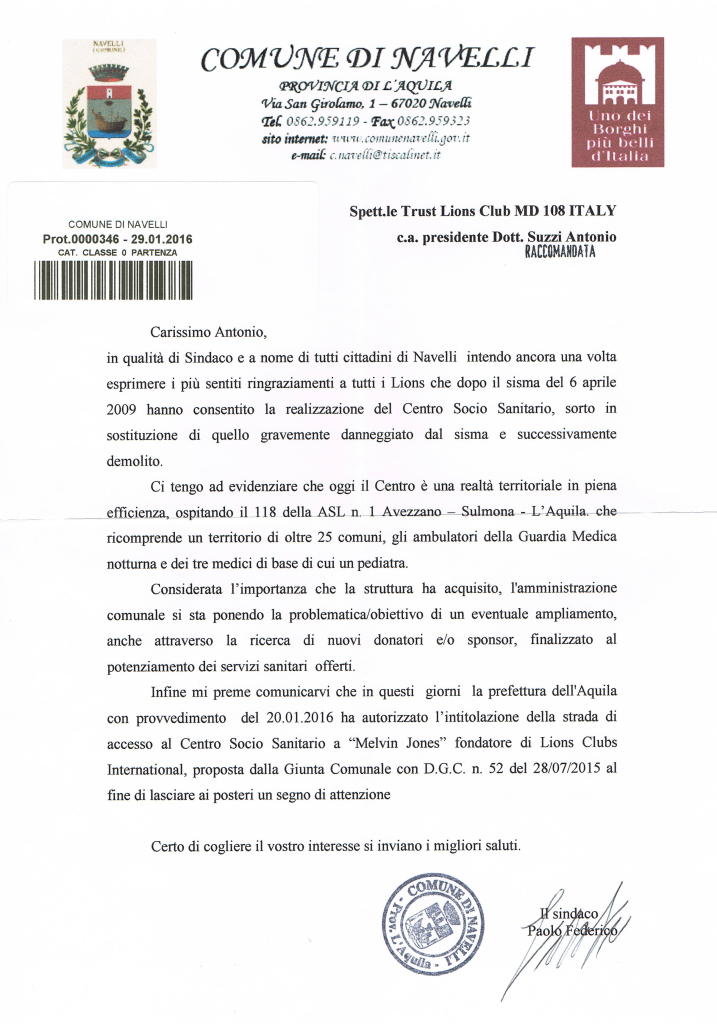 Lettera Comune Navelli